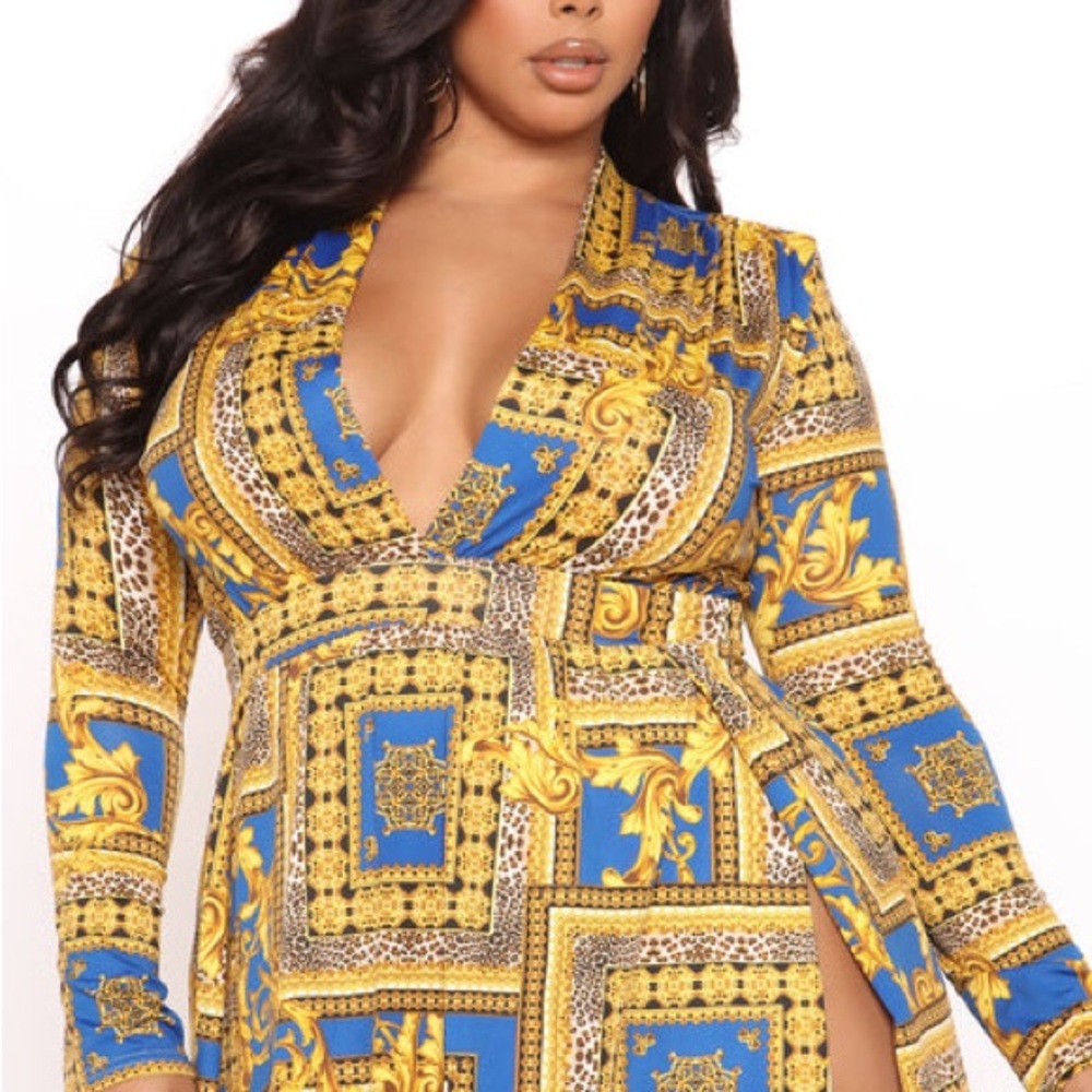 Fashion Nova Blue and Gold Patterned Maxi Dress - Picture 7 of 13